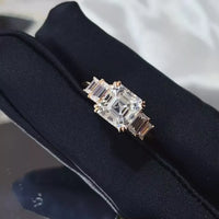 Moissanite Ring Francesca - 3ct Rose-Gold Emerald-Cut Women's Ring Velanci