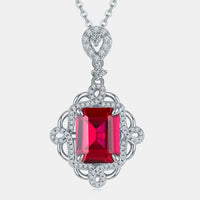 Sterling Silver Ruby Pendant Necklace - Pave Accents Velanci