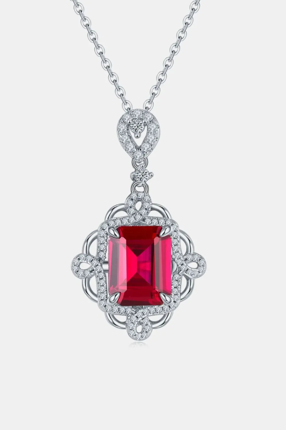Sterling Silver Ruby Pendant Necklace - Pave Accents Velanci