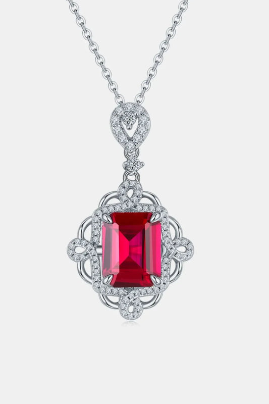 Sterling Silver Ruby Pendant Necklace - Pave Accents Velanci