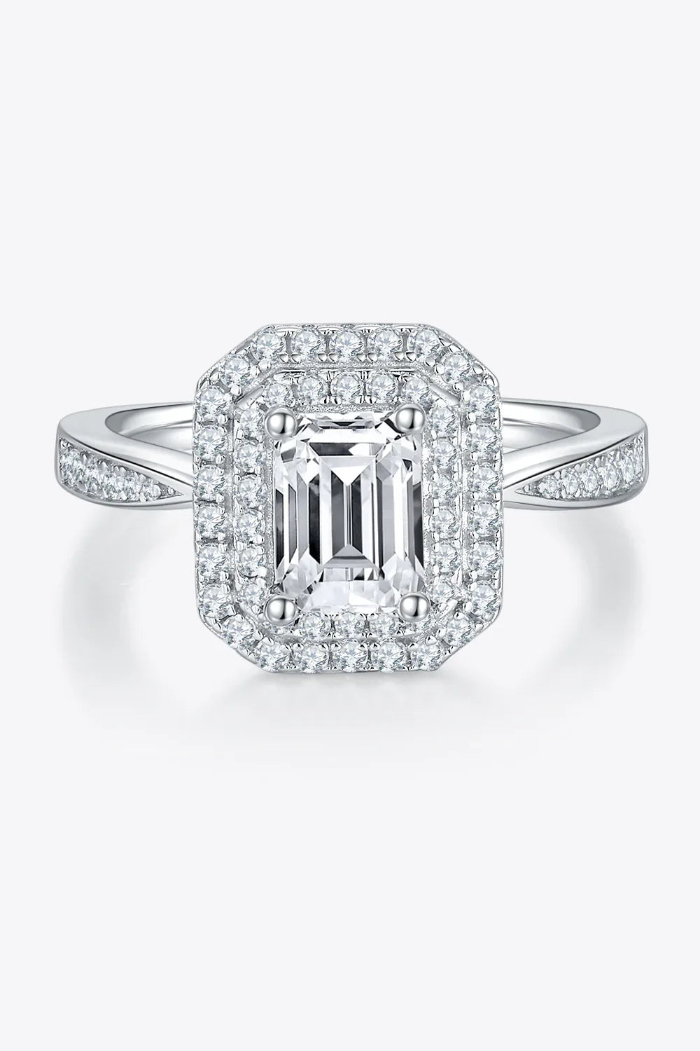 Moissanite Ring Giulia - 1ct Emerald Cut, D Color, Silver Women's Ring Velanci