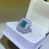 Ring Elena - 3ct Emerald-Cut Moissanite Halo Sterling Silver Women's Ring Velanci