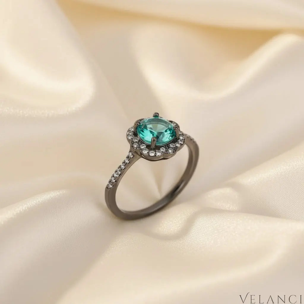 Sterling Silver Zircon Minimalist Ring Luna - Emerald Halo Women's Ring Velanci