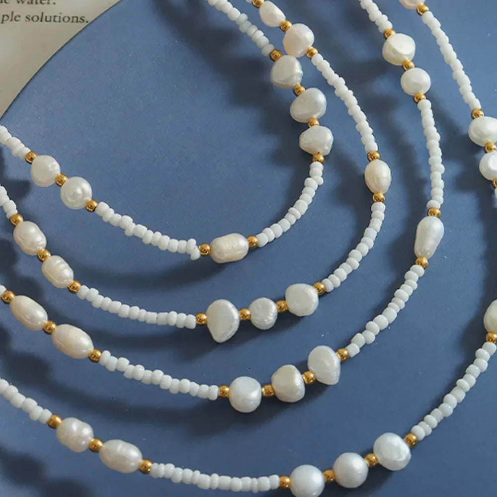 Freshwater Pearl Bead Necklace - Durable Titanium Steel Velanci