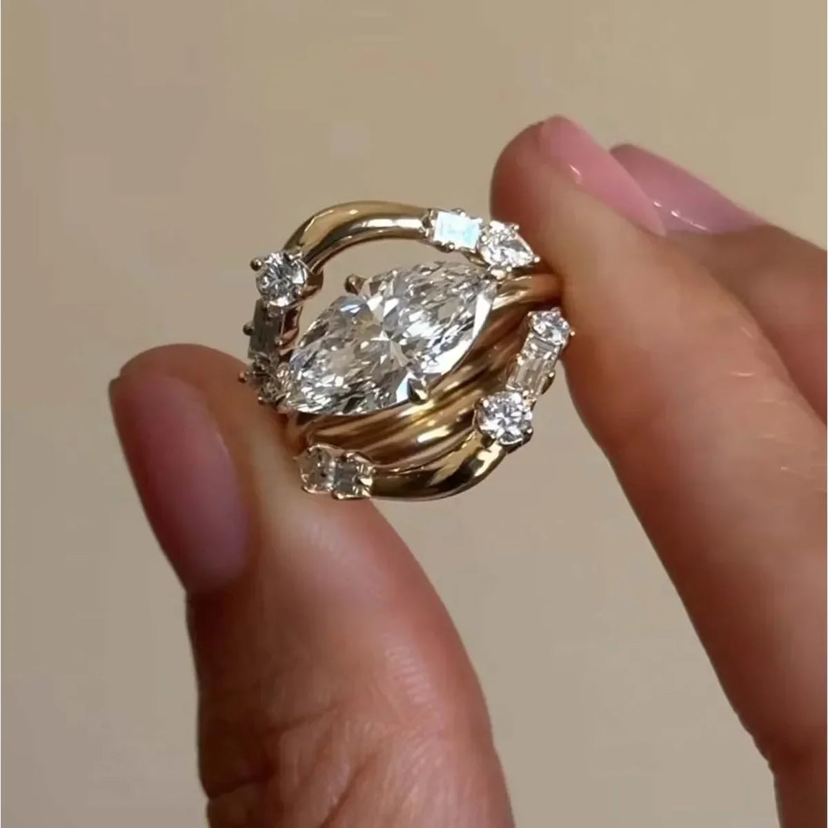 Moissanite Ring Set Alessia - 1 Carat Marquise Shine Women's Ring Velanci