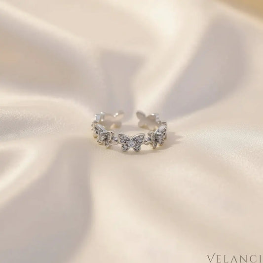 Sterling Butterfly Open Ring Alessia - Zircon Accent Shine Velanci
