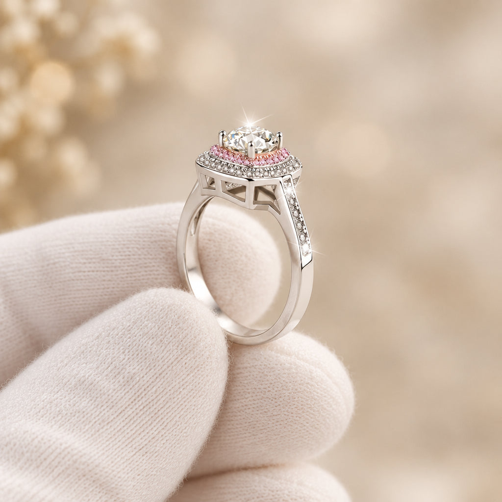 1 Carat Moissanite Ring Giulia - Sterling Silver Halo Women's Ring Velanci