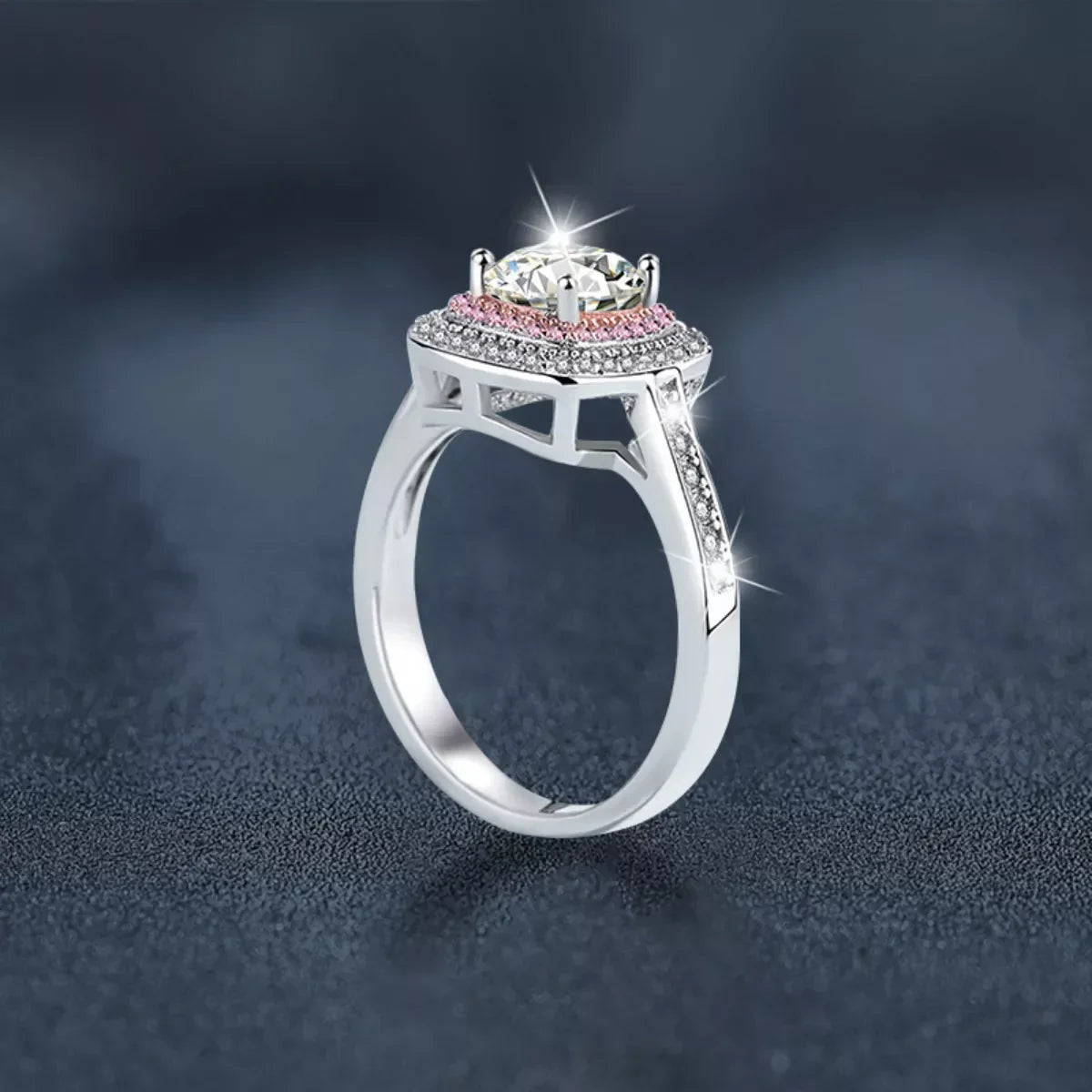 1 Carat Moissanite Ring Giulia - Sterling Silver Halo Women's Ring Velanci