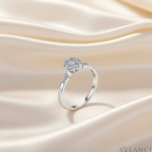 Moissanite Ring Giovanna - Delicate Halo Centerpiece Velanci