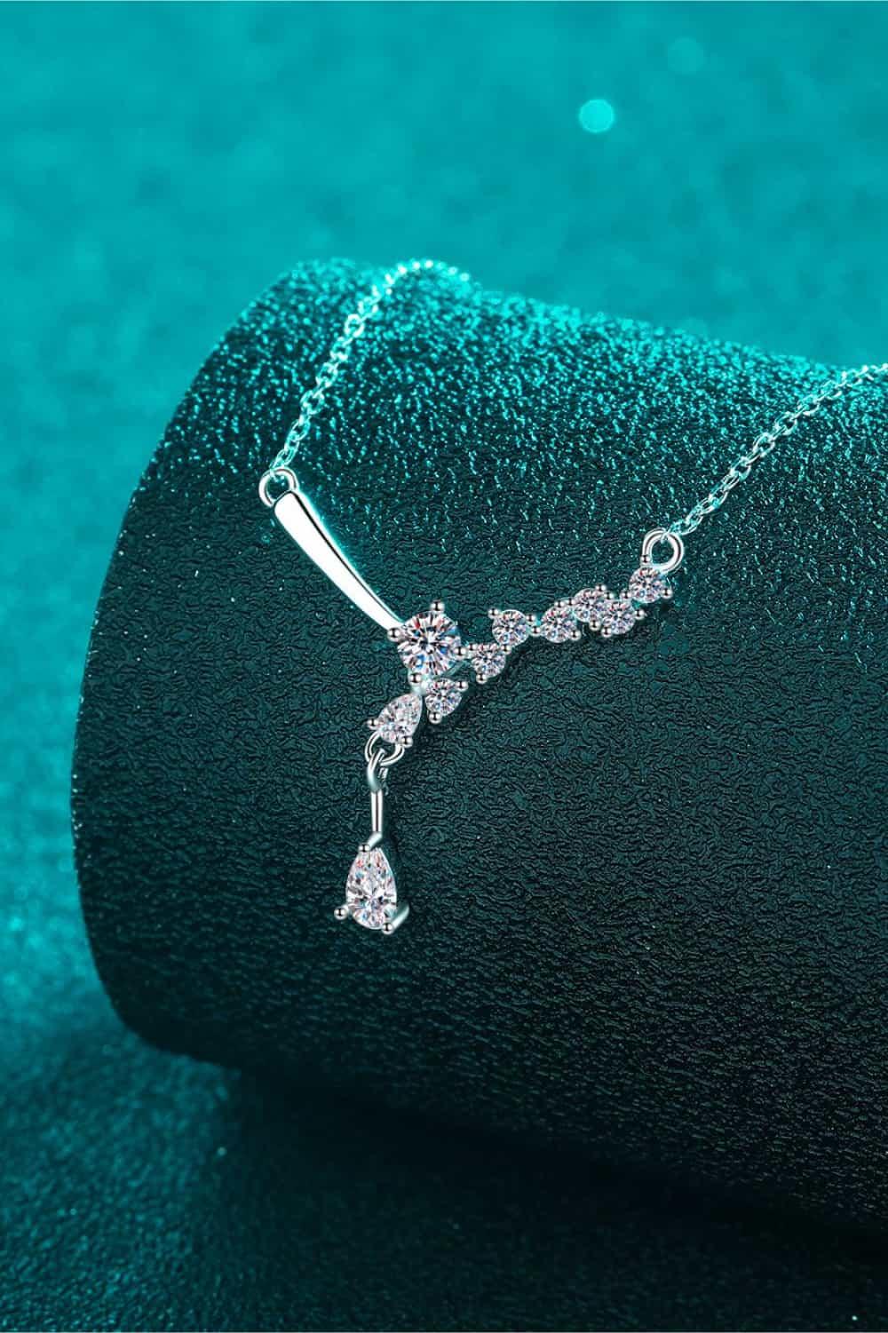 1 Carat Moissanite Necklace - Rhodium-Plated Sterling Silver Velanci
