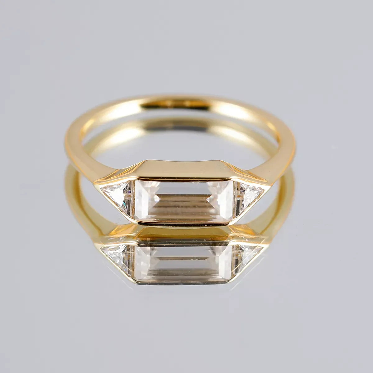 Moissanite Ring Alessia - Emerald-Cut Moissanite Gold-Plated Women's Ring Velanci