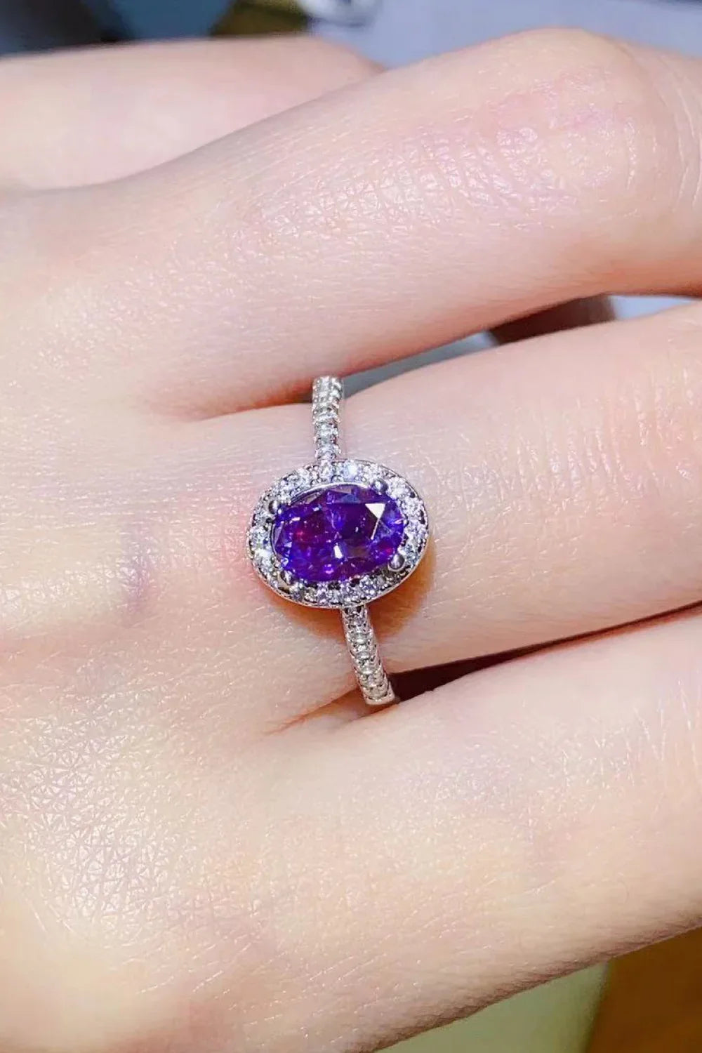 Sterling Silver 1 Carat Moissanite Ring Giulia - Purple Glow Women's Ring Velanci