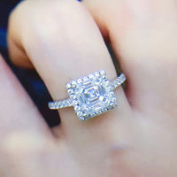 Moissanite Ring Ariella - 2ct Emerald Halo Sterling Silver Women's Ring Velanci