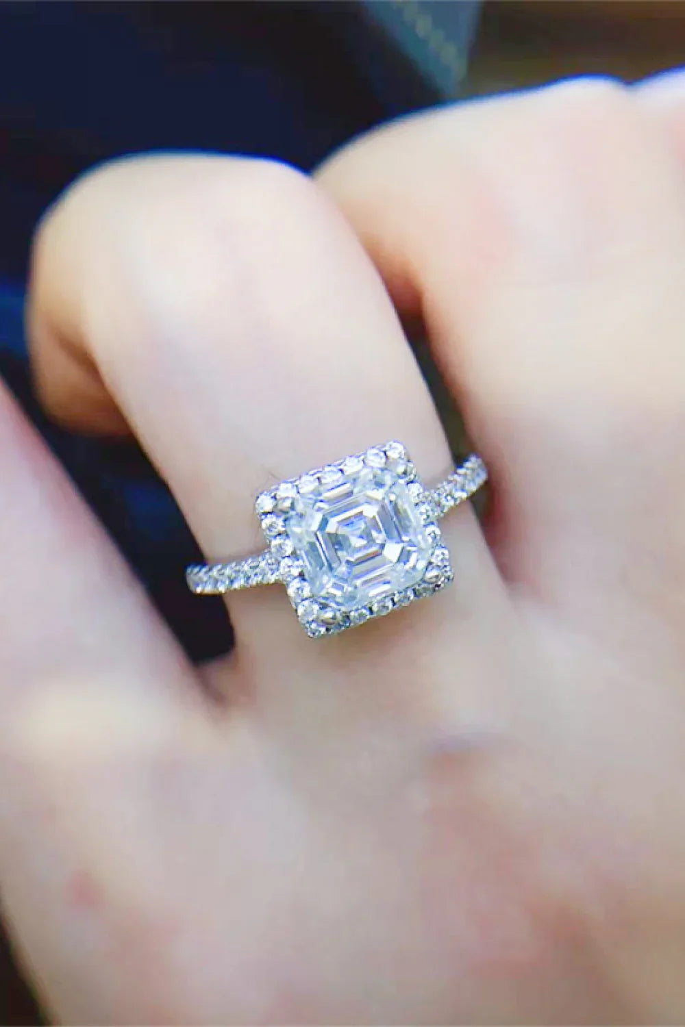 Moissanite Ring Ariella - 2ct Emerald Halo Sterling Silver Women's Ring Velanci