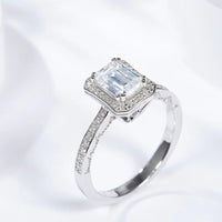 Ring Amelia - Emerald-Cut Moissanite Halo, Sterling Silver Women's Ring Velanci
