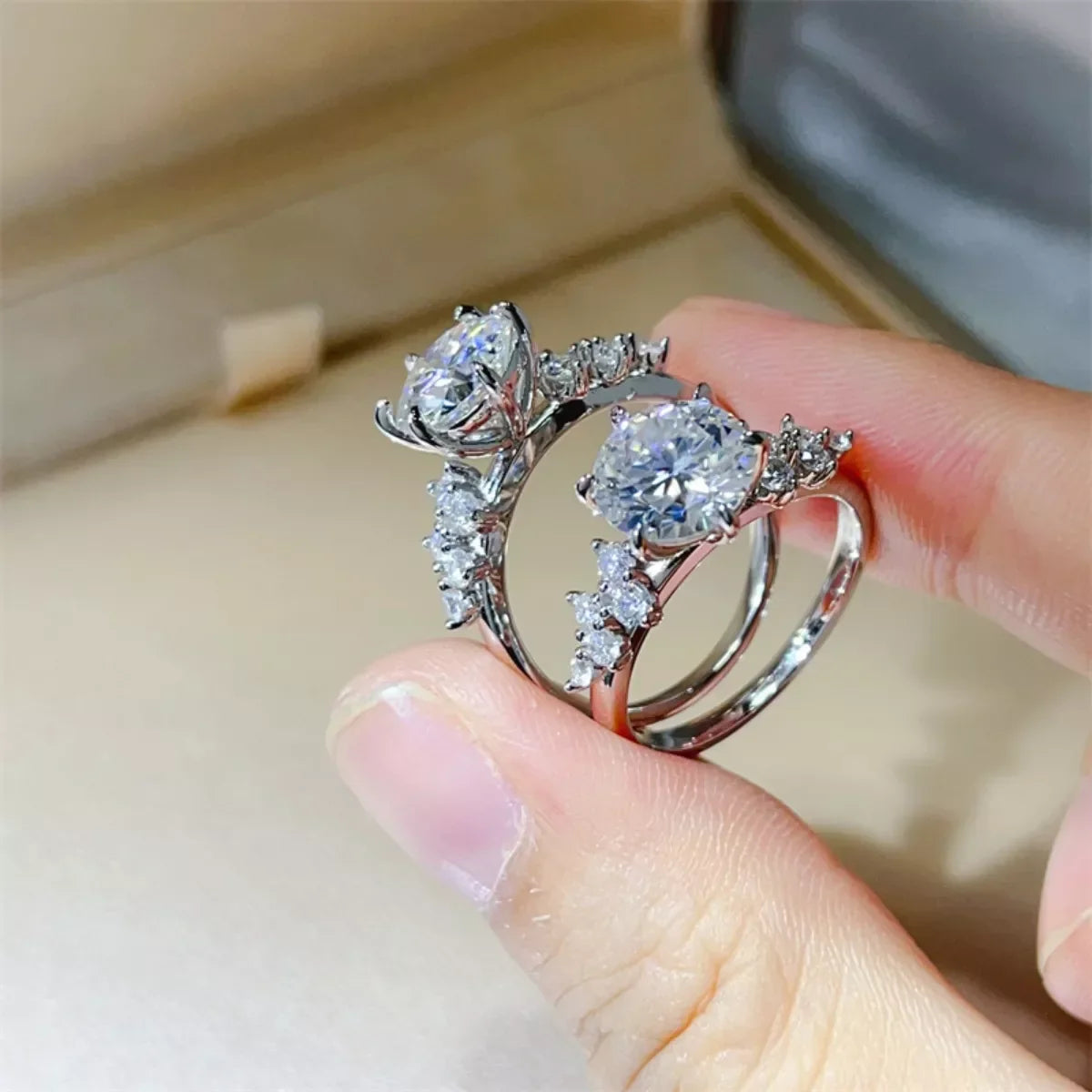 Ring Giada - 3ct Moissanite, Platinum-Plated Sterling Silver Women's Ring Velanci