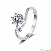 Ring Giulia - 1 Ct Moissanite, Rhodium-Plated Silver Bypass Women's Ring Velanci