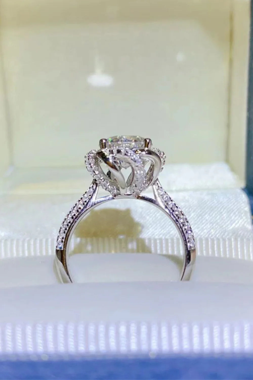 Moissanite Ring Alessandra - 2ct Halo Sterling Silver Women's Ring Velanci