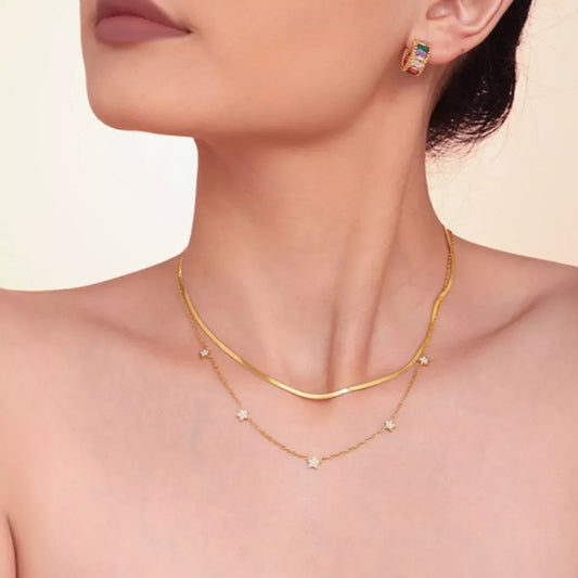 Two-Piece Zircon Necklace - Gold-Plated Adjustable Chains Velanci