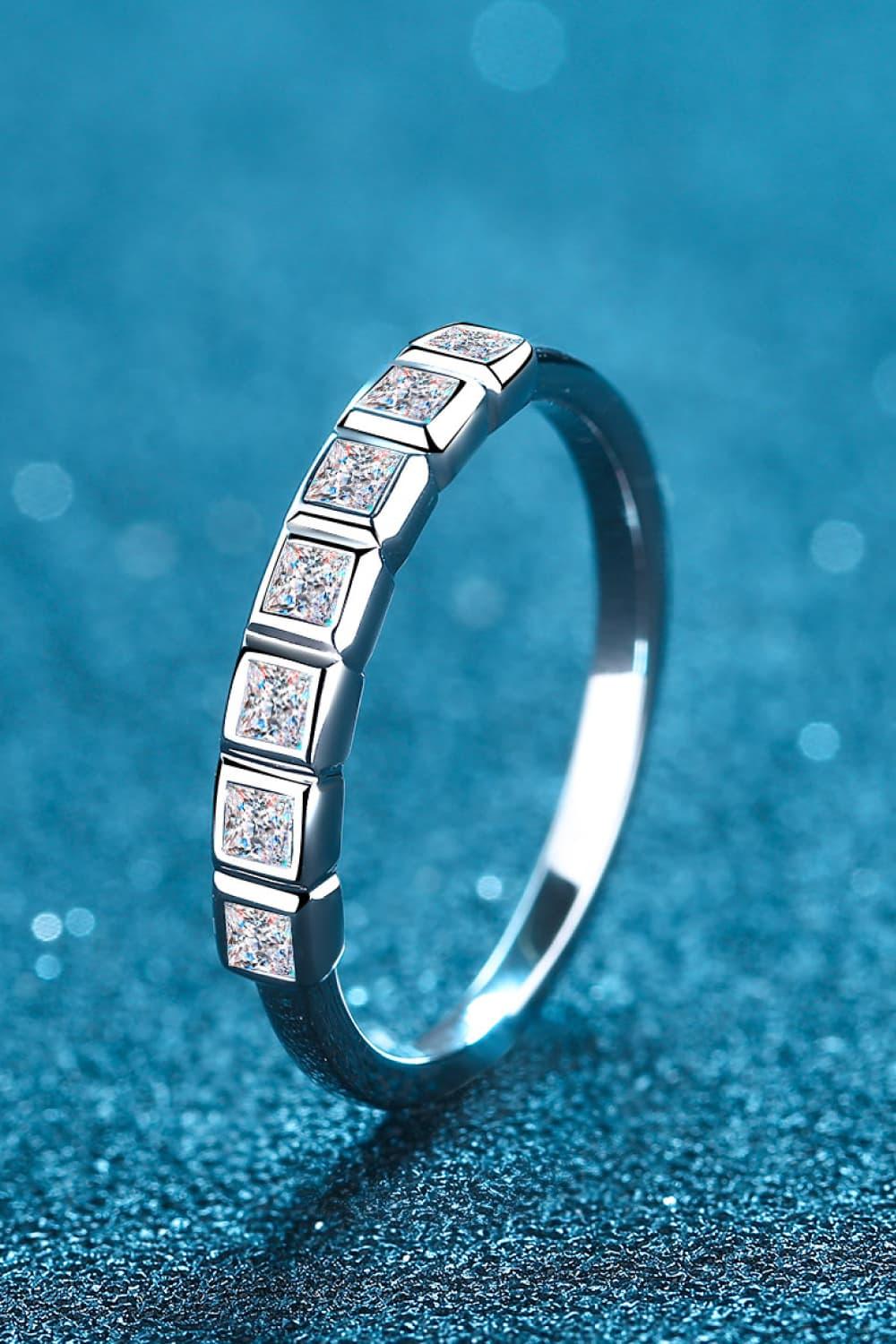 Moissanite Rhodium-Plated Half-Eternity Ring Mia - Gleam Women's Ring Velanci