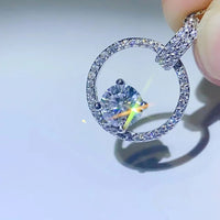 Moissanite Circle Pendant Necklace - 1 Carat Halo Design Velanci