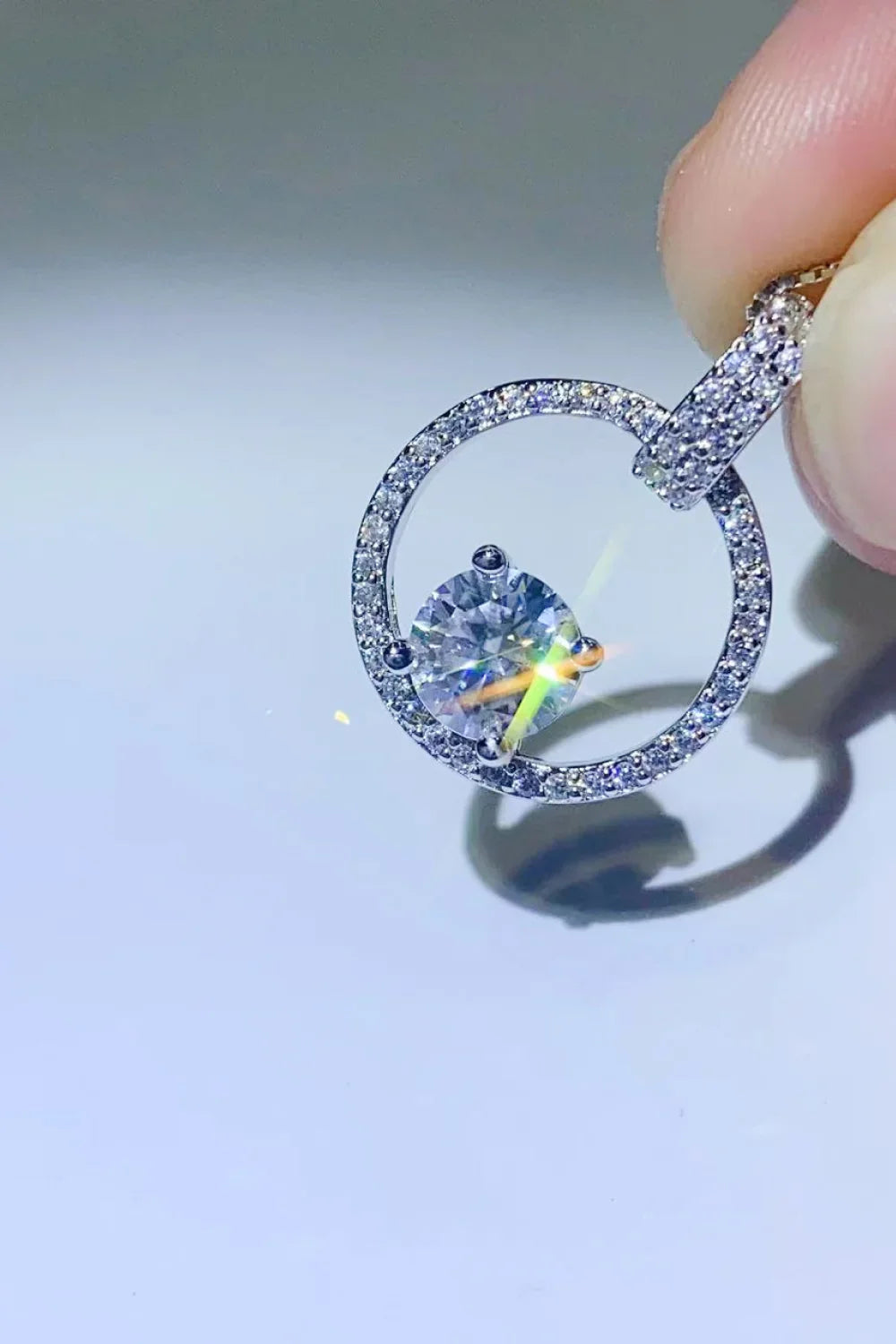 Moissanite Circle Pendant Necklace - 1 Carat Halo Design Velanci