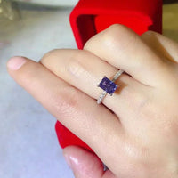 Moissanite Rectangle Ring Chiara - Azure Blue Sparkle Women's Ring Velanci