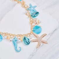 Shell Starfish Ocean Charm Necklace - Adjustable Chain Velanci