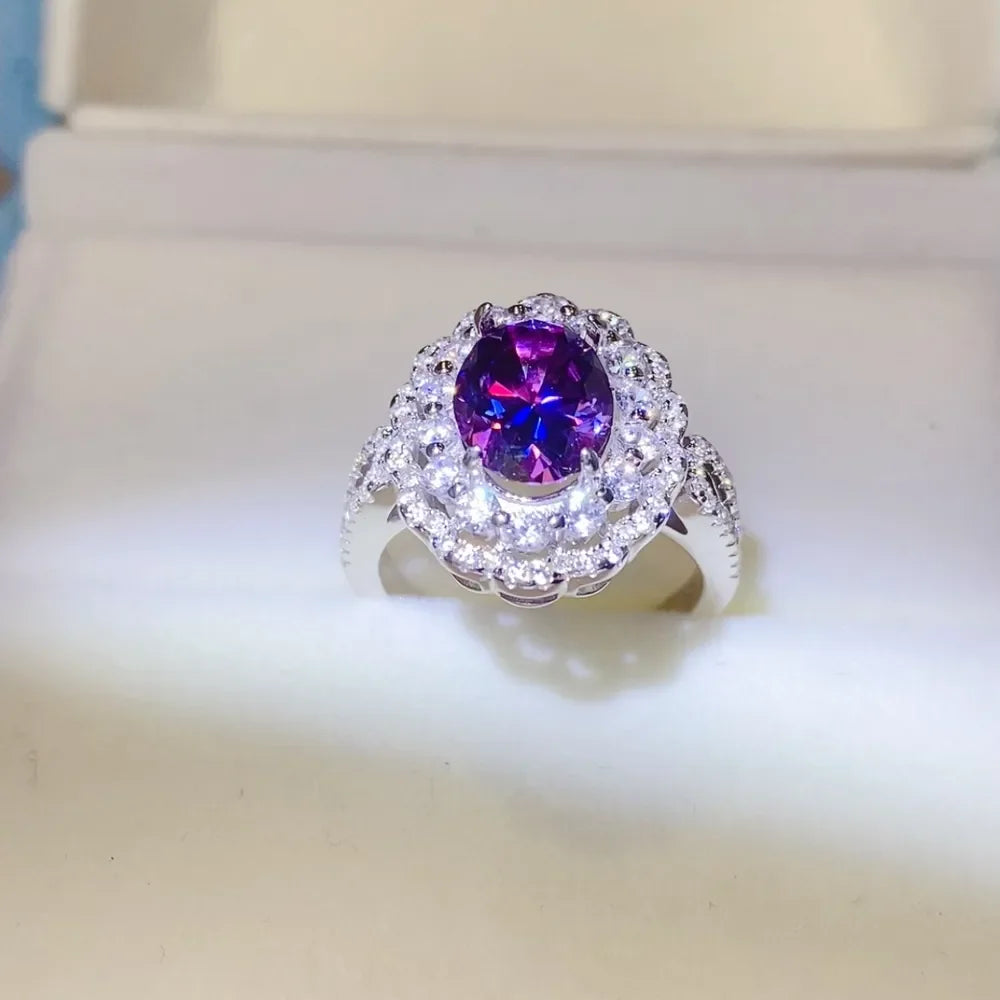 Moissanite Ring Giovanna - Halo 2ct Sterling Silver Women's Ring Velanci