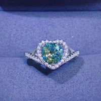 Moissanite Heart Ring Isabella - 1Ct Sterling Silver Halo Women's Ring Velanci
