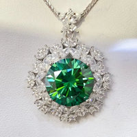 10 Carat Moissanite Sterling Silver Halo Pendant Necklace Velanci