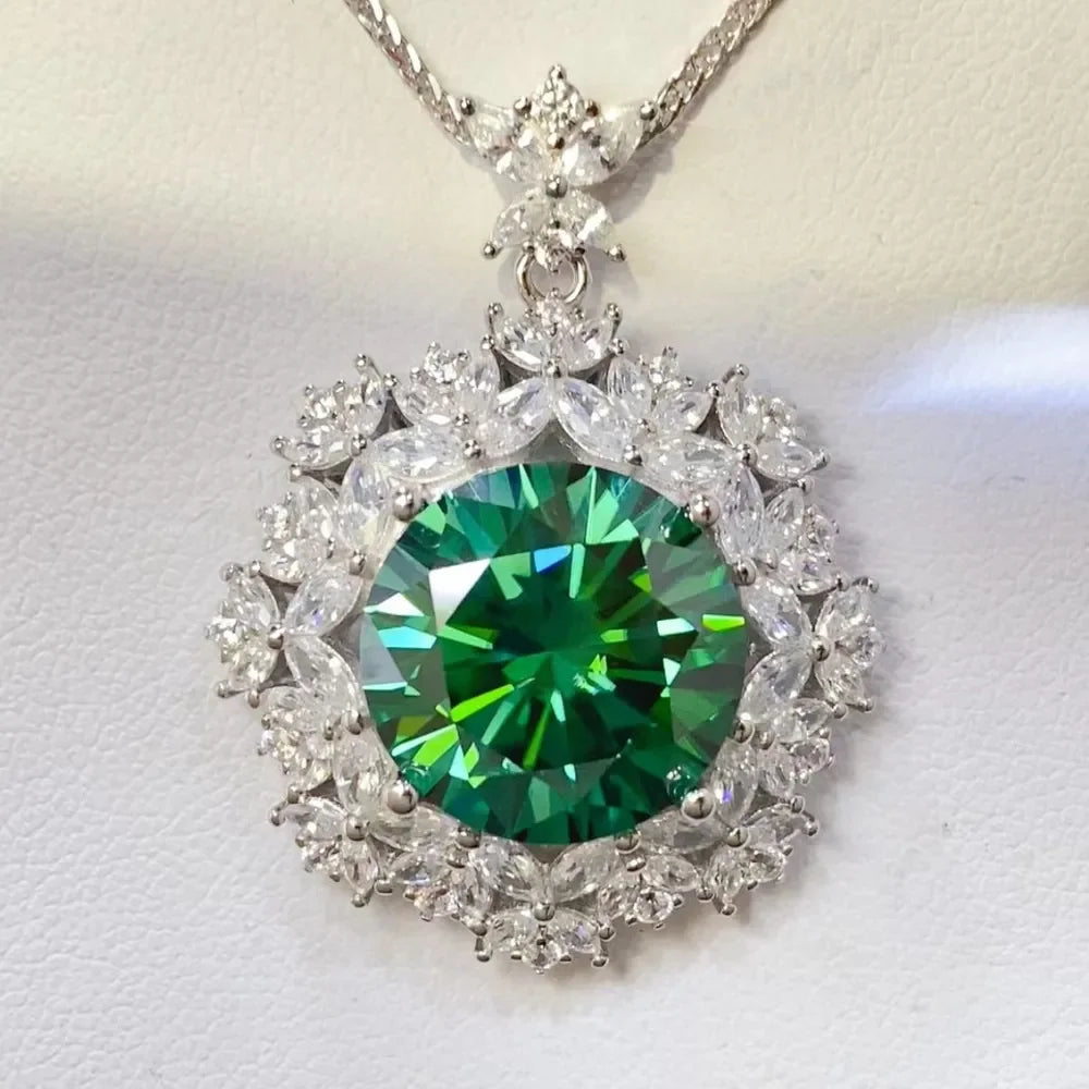 10 Carat Moissanite Sterling Silver Halo Pendant Necklace Velanci