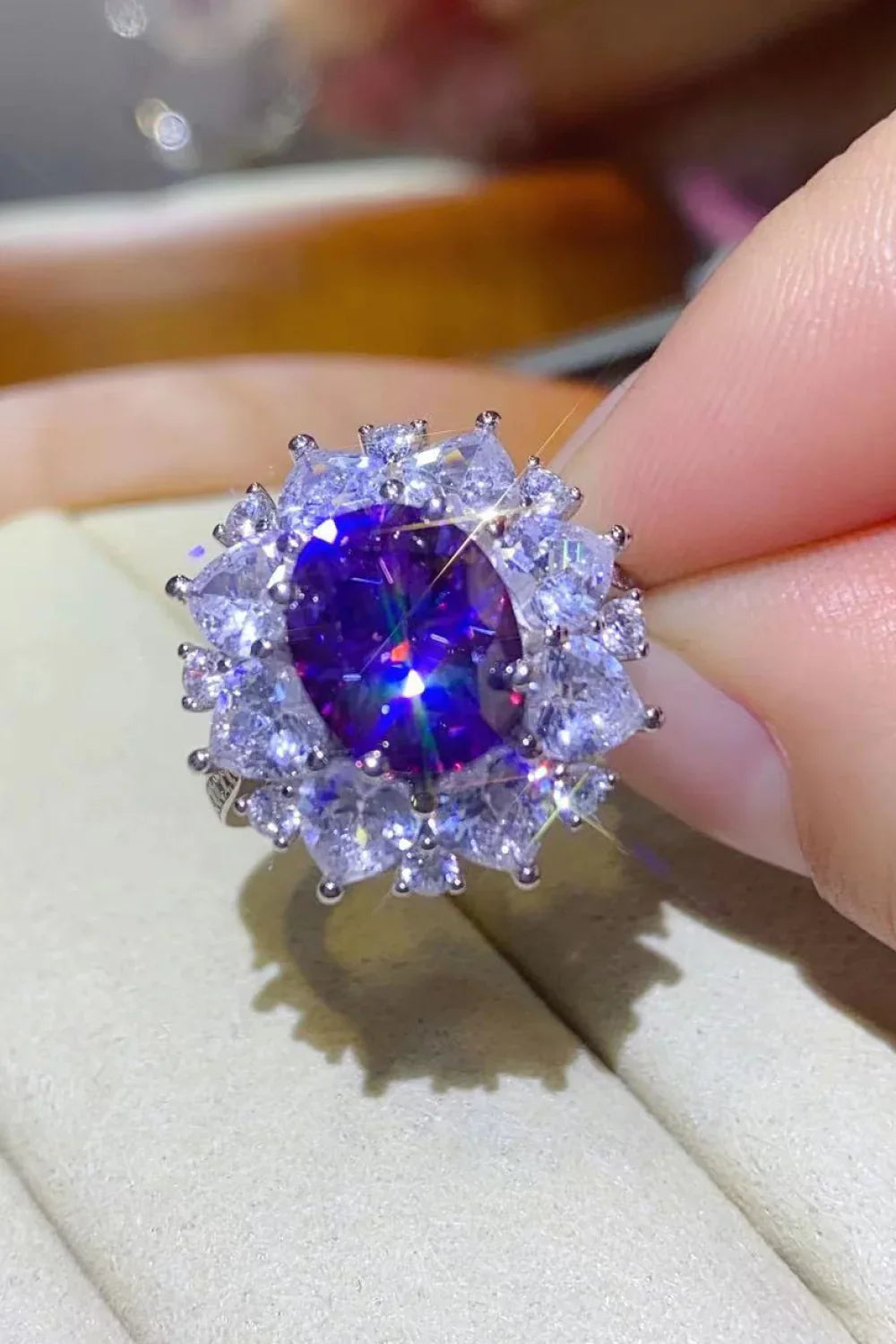 3 Carat Moissanite Platinum-Plated Ring Giulia - Halo Shine Women's Ring Velanci