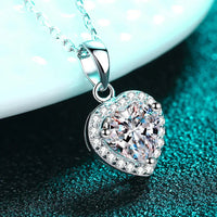Heart Necklace - Sterling Silver 1 Carat Moissanite Halo Velanci