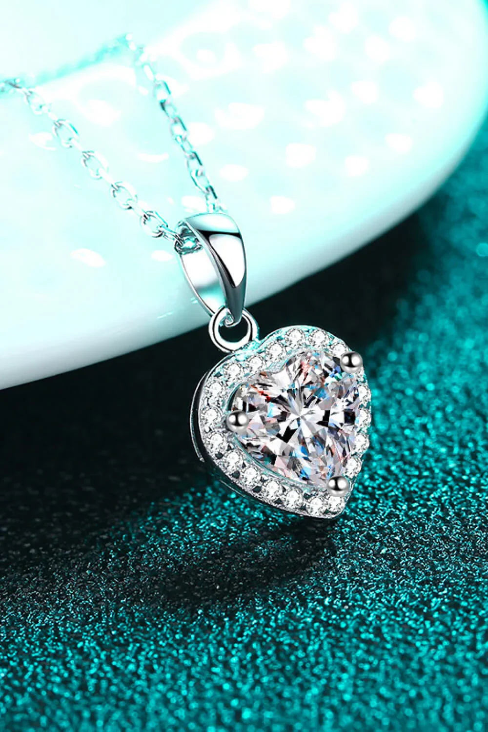 Heart Necklace - Sterling Silver 1 Carat Moissanite Halo Velanci
