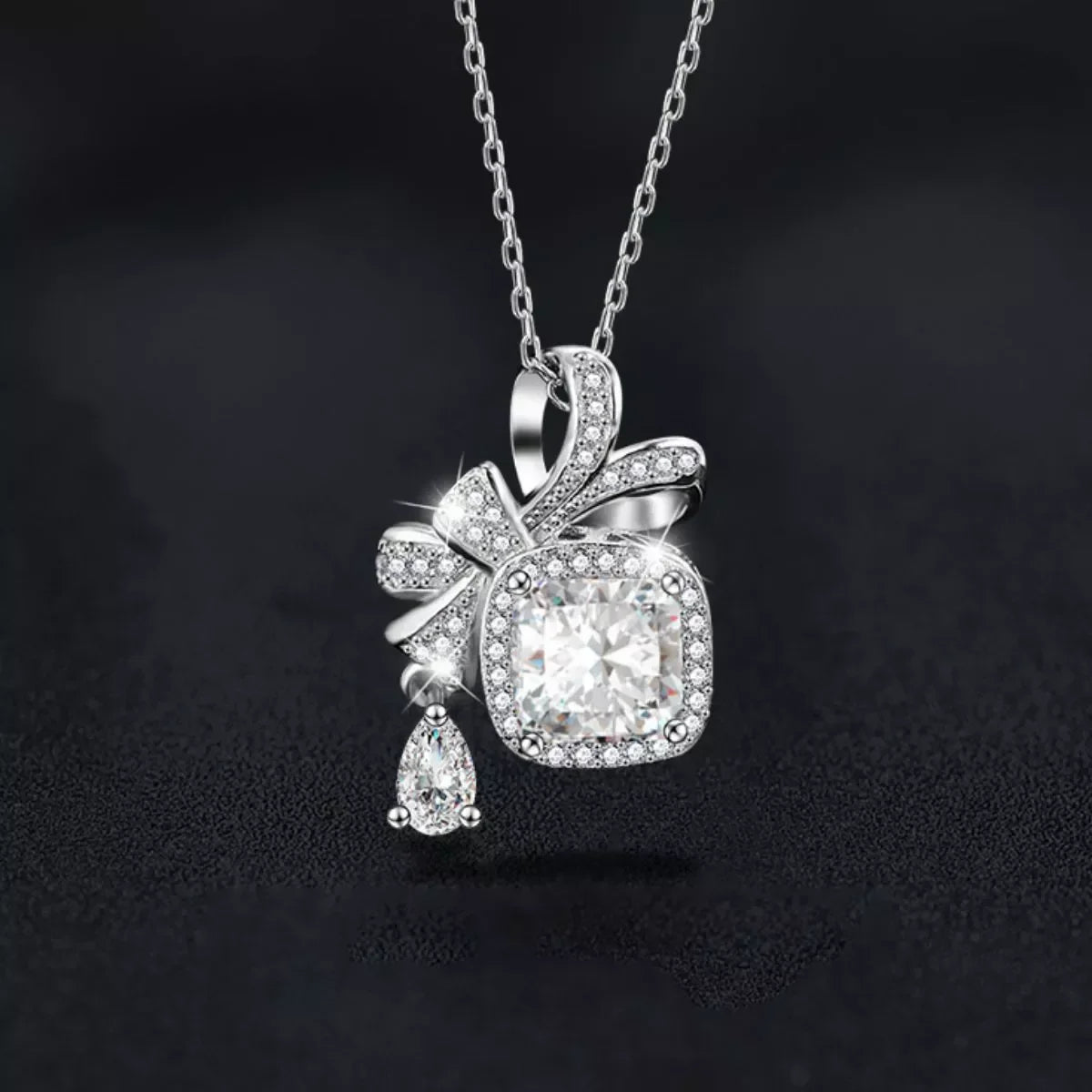 1.5 Carat Moissanite Bowknot Necklace Sterling Silver Velanci