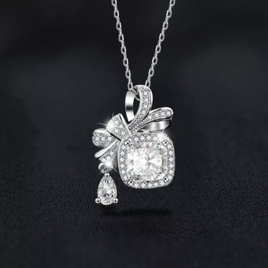 1.5 Carat Moissanite Bowknot Necklace Sterling Silver Velanci