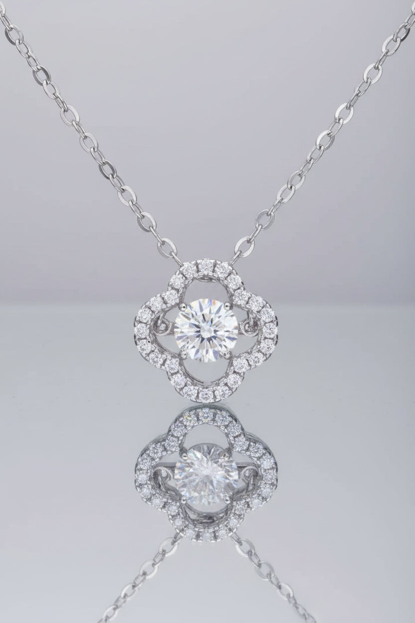Sterling Moissanite Flower Pendant Necklace - Delicate Chic Velanci