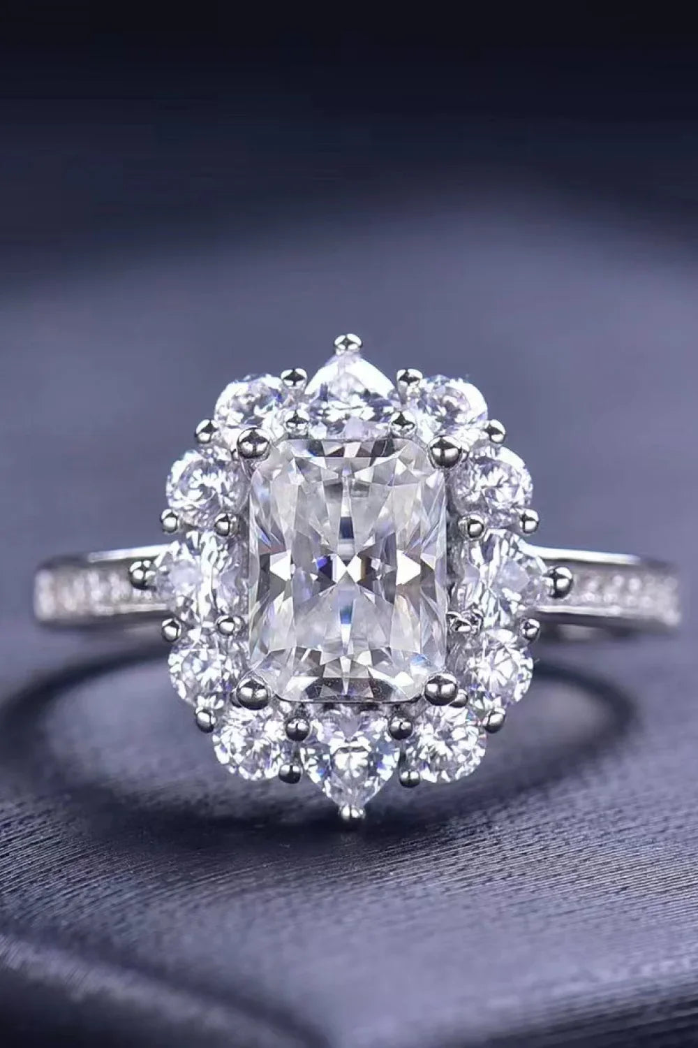 Moissanite Ring Sofia - 2 Carat Cushion Halo Sparkle Women's Ring Velanci