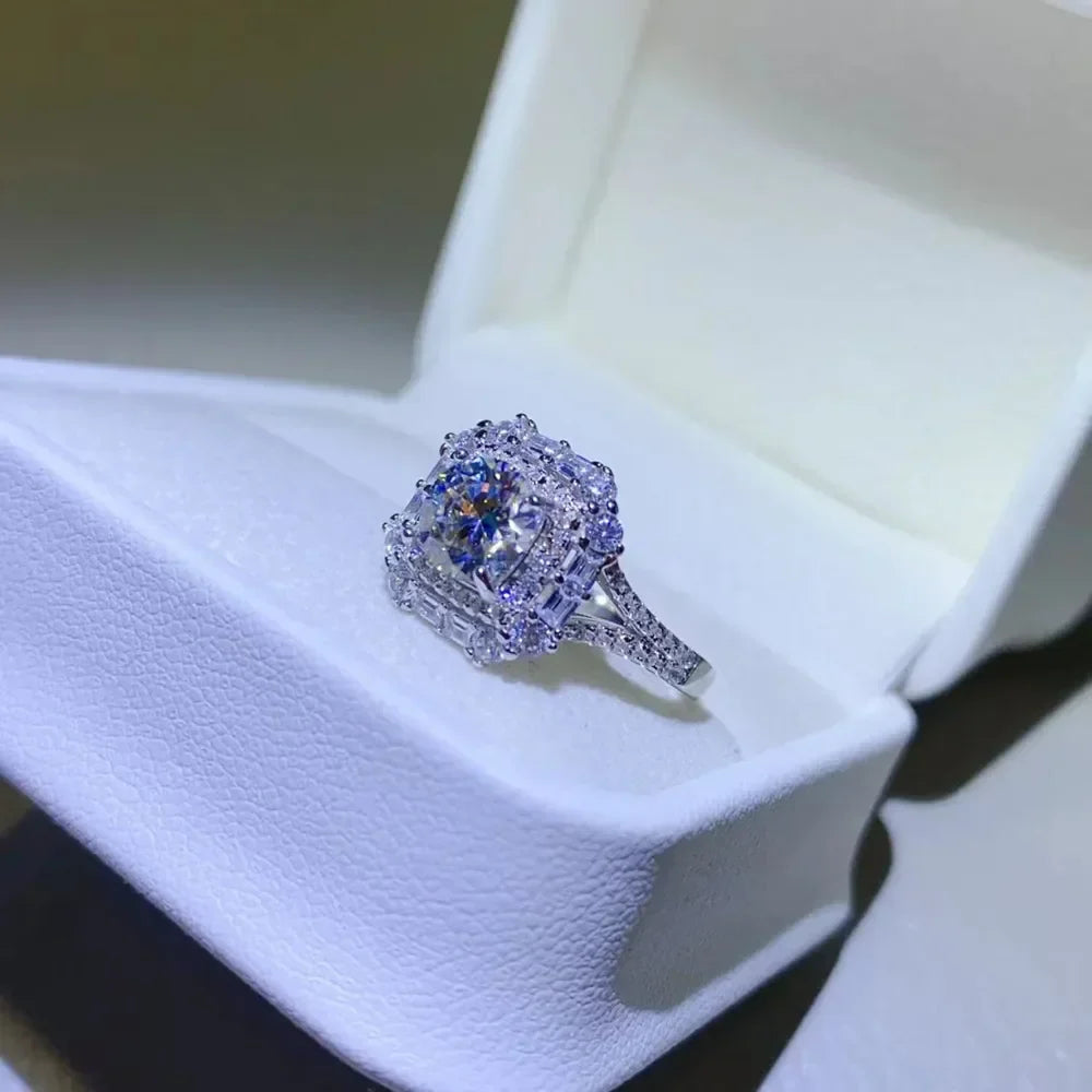 1 Carat Moissanite Ring Sofia - Halo Shimmering Band Women's Ring Velanci
