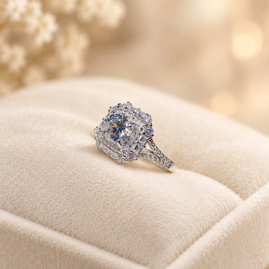 1 Carat Moissanite Ring Sofia - Halo Shimmering Band Women's Ring Velanci
