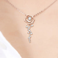 Two-Tone Silver Flower Pendant Necklace - Moissanite Velanci