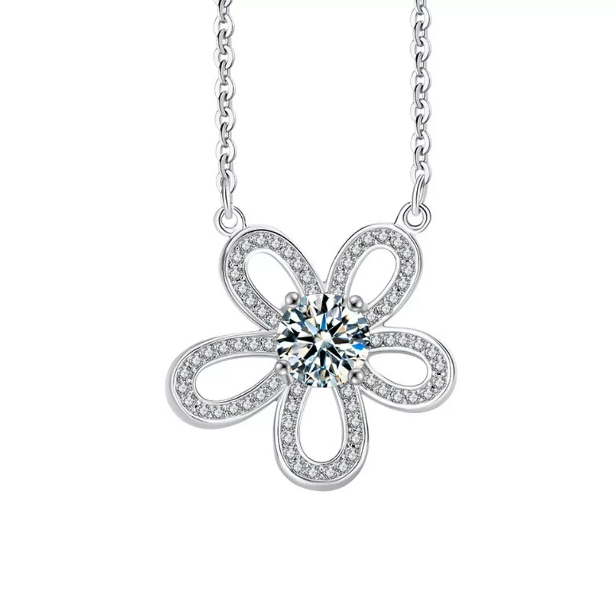 Moissanite Flower Necklace - 1 Carat Centerpiece Bloom Velanci