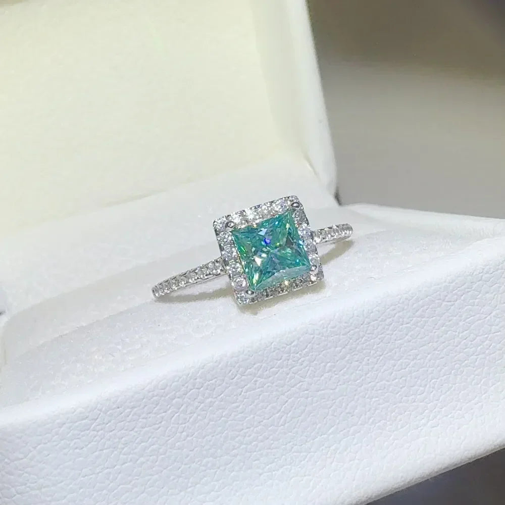 2 Carat Moissanite Square Sterling Silver Ring Giulia - Halo Women's Ring Velanci