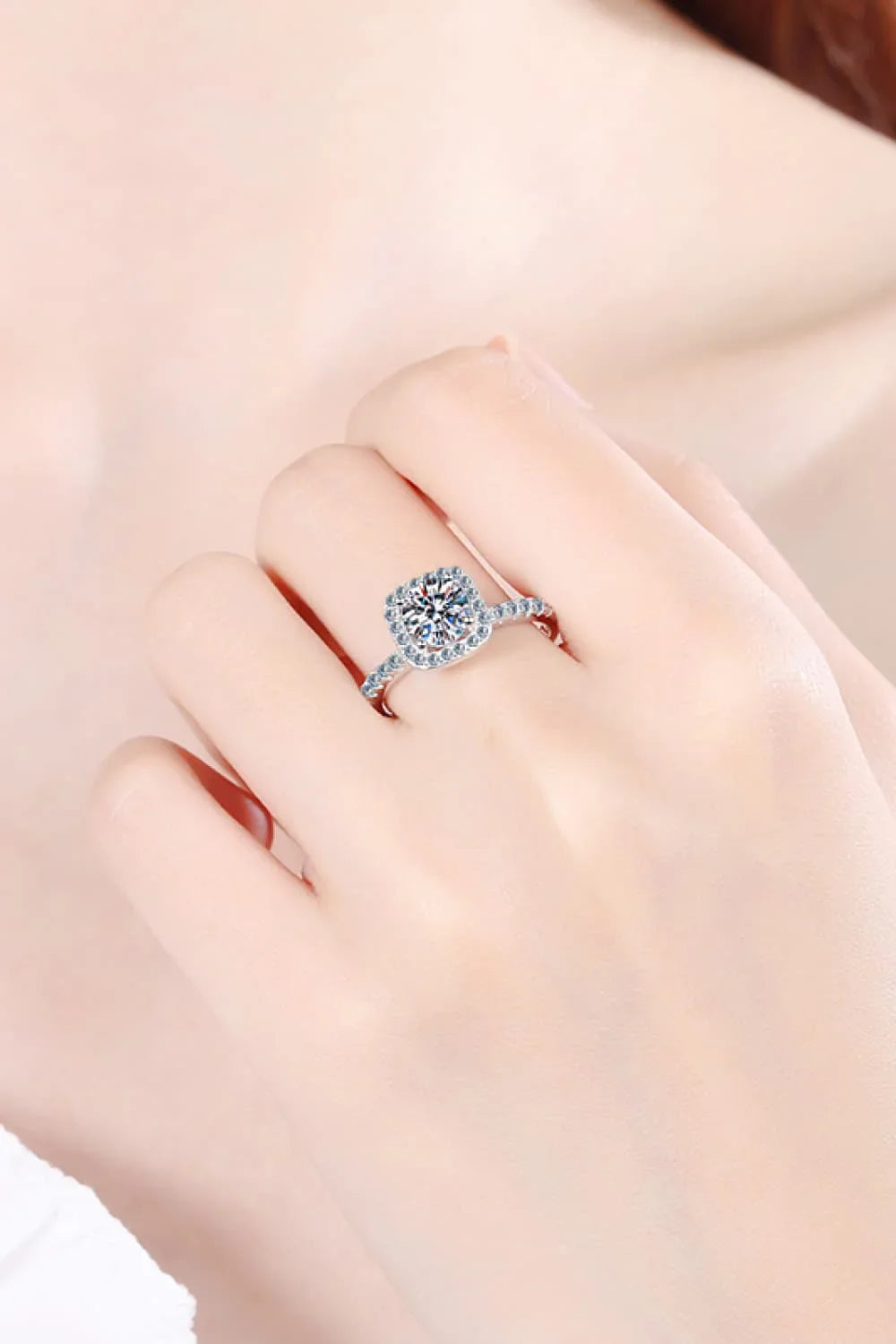 Moissanite Ring Giulia - 2 Carat Square Halo Minimalist Women's Ring Velanci