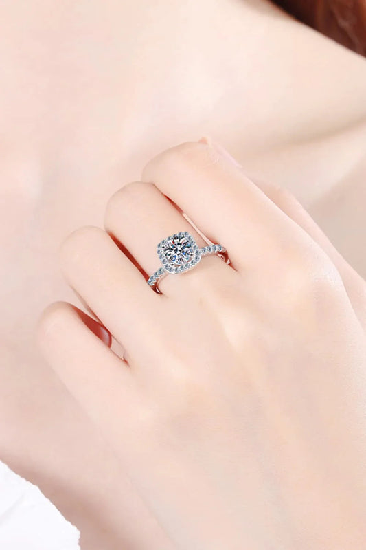 Moissanite Ring Giulia - 2 Carat Square Halo Minimalist Women's Ring Velanci