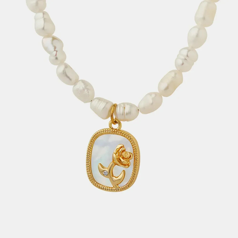 18K Gold-Plated Freshwater Pearl Necklace - Zircon Accents Velanci