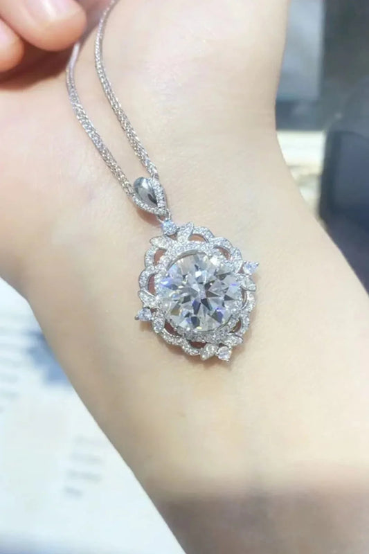 Moissanite Halo Sterling Silver Necklace Velanci