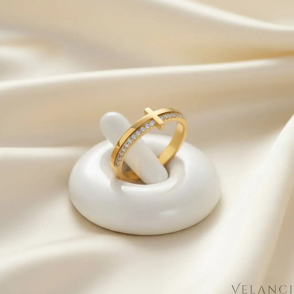 Sterling Silver Cross Ring Alessia - 18K Gold-Plated Velanci