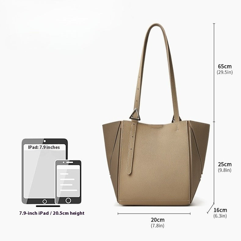 Elegant Camel Textured Leather Shoulder Tote